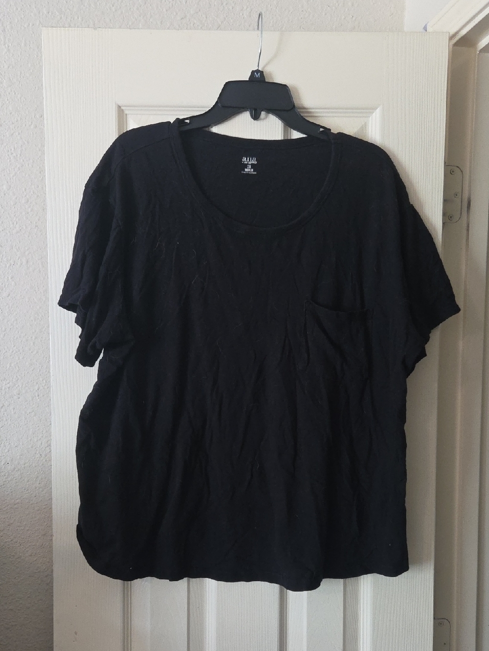 a.n.a Black Scoop Neck Tee with Chest Pocket